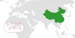 Map indicating locations of China and Malta