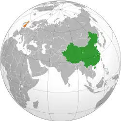 Map indicating locations of China and United Kingdom