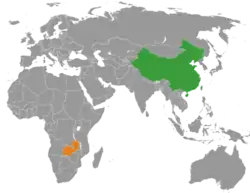Map indicating locations of China and Zambia