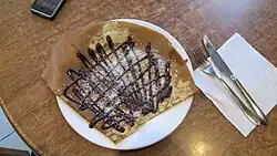 Chocolate-Coconut Crêpe served in crêperie near the Pantheon in Paris, France