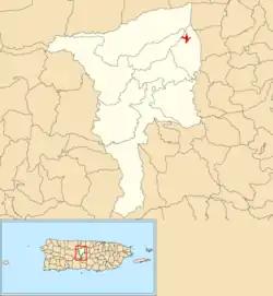 Location of Ciales barrio-pueblo within the municipality of Ciales shown in red