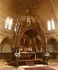 Copper baldachin in the Sint-Janskerk at Waalwijk (Netherlands) with the shape of leather skins, 1924