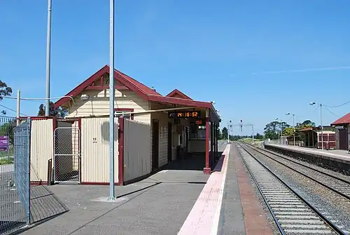 View from Platform 1 looking south, showing the Platform 1 station building