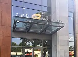 The sign outside the new Cleveland Park Neighborhood Library in 2018.