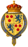 Coat of arms of Sir Edward Courtenay, 1st Earl of Devon, KG d. 1509 invested c.1494