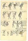 Folio 62 recto, (top rest) Participation of students and punishments for misbehavior (bottom) Preparation to warriorhood