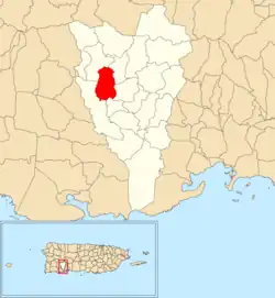 Location of Collores within the municipality of Yauco shown in red