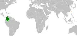 Map indicating locations of Colombia and Taiwan