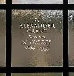 Commemorative glass engraving to Sir Alexander Grant at National Library of Scotland