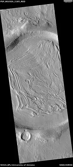 Wide-view of concentric crater fill, as seen by HiRISE. Location is the Casius quadrangle.