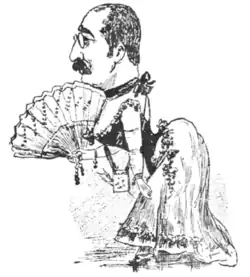In drag, as pictured in 1898 by Constantin Jiquidi