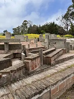 Brick constructions in the cemetery of Ciudad Abierta in Ritoque, a creative space of the Faculty of Architecture of the Pontifical Catholic University of Valparaíso.