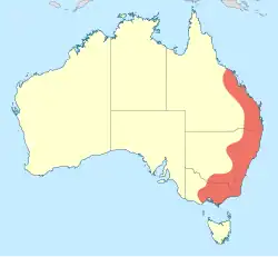 Map showing distribution along the eastern coast of Australia