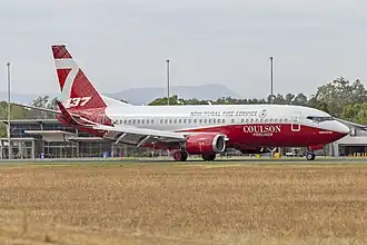 A Coulson Aviation 737 FireLiner at Albury Airport in March 2019.