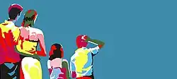 Pseudorealistic Indian painting. Couple, Kids and Confusion. by Devajyoti Ray.