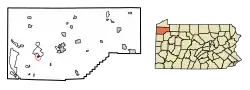 Location of Conneaut Lake in Crawford County, Pennsylvania.