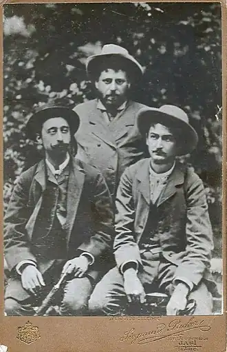 1885 - Ion Creangă, A. C. Cuza and N. A. Bogdan at a spa in Slănic-Moldova.