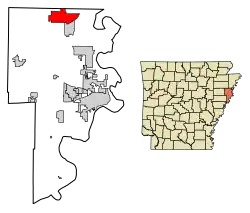 Location of Gilmore in Crittenden County, Arkansas.
