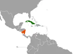 Map indicating locations of Cuba and Nicaragua