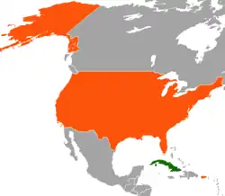 Map indicating locations of Cuba and USA