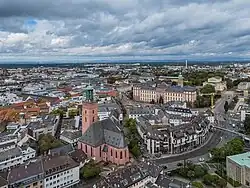 Aerial view with the City Church and the castle in the centre, 2024