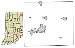 Location of Corunna in DeKalb County, Indiana.