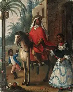 The zambo charro wears a small wide brim sombrero (ca. 1760's)
