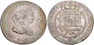 Jugate of a son and mother: Charles II, Duke of Parma and Maria Luisa, Duchess of Lucca