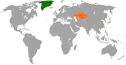 Map indicating locations of Denmark and Kazakhstan