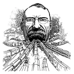 "Design for a Union Station" (1907), depicting railroad tycoon E. H. Harriman swallowing American railroads