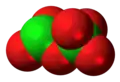 Space-filling model of the dichlorine hexoxide molecule