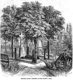 Conradin Kreutzer’s grave stone in the cemetery of St. Francis church in Riga. Die Gartenlaube (1868)