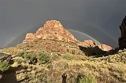 Rainbows at the trailhead of Grandstaff Canyon, named for William Grandstaff