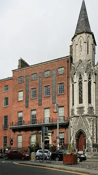 Red brick building with tower