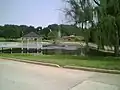 Duck pond with gazebo at apartment in Covington, Georgia, US