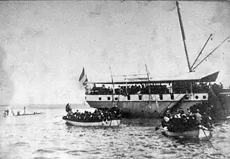 Dutch troops landing at Sanur during the Dutch intervention in Bali (1906).