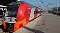 Electric train Lastochka (eng. Swallow) ES2G-016 Moscow-Tver at the Leningradsky railway station