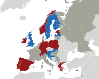 A coloured map of the countries of Europe