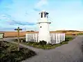 East Usk Lighthouse at Newport Wetlands RSPB Nature Reserve facing east towards bird hide