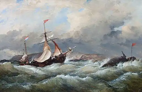 A Dutch Galliot Entering Aberdeen Harbour in a Storm by Edward William Cooke