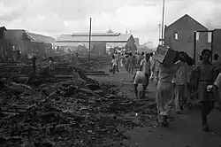 A burned out city center in Sumatra, 1948