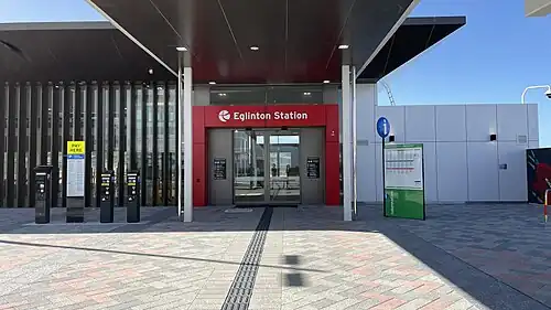 Station building and entrance, July 2024