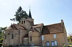 The Church of Saint-Pierre and the town hall, in Champillet