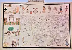 Elaborately illustrated map of the Lahore Subah of the Mughal Empire commissioned by Jean Baptiste Joseph Gentil, ca.1770