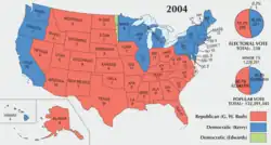Results by state with pie charts for the electoral college and popular vote.