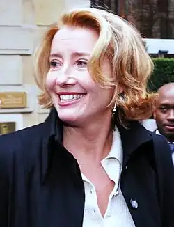 photograph of Emma Thompson, a white woman with short blond hair, smiling
