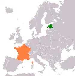 Map indicating locations of Estonia and France
