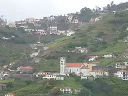 The settlement of Garachico, with the Church of Nossa Senhora do Bom Sucesso in the foreground, as seen in the Ribeira da Caixa from the centre of Estreito