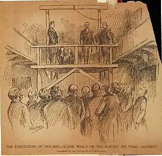 Sketch of a hanging scene with multiple figures