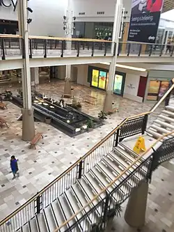 The water fountain in front of the former Macy's
